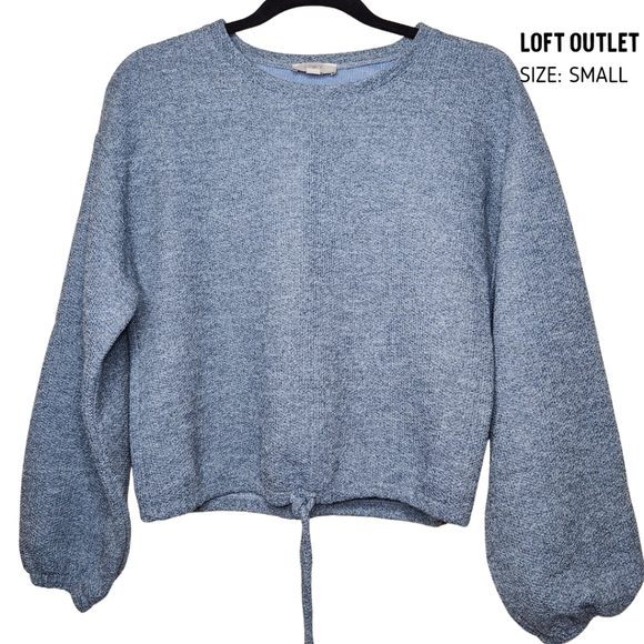 LOFT Outlet Cropped Blue Sweatshirt Sz Small Boucle Knit Balloon Sleeve Spring - Picture 1 of 7